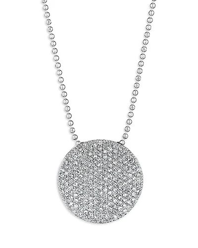 Phillips House 14K White Gold Affair Diamond Pave Large Disc Bead Chain Pendant Necklace, 16-18