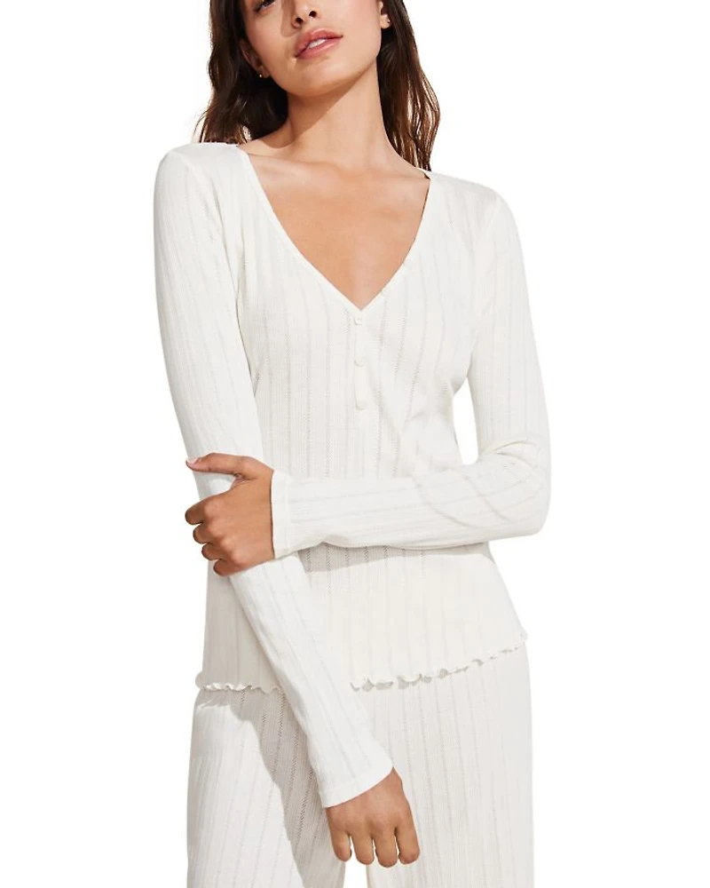 Pointelle V Neck Henley Top