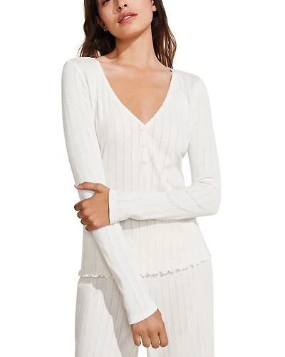 Pointelle V Neck Henley Top