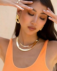 Brooklyn Flat 18k Gold Plated Snake Chain Necklace, 15.5" + 3" extender