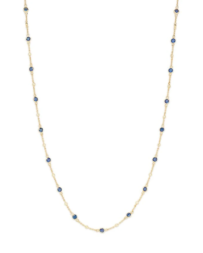 Precious Gemstone & Diamond Bezel Station Collar Necklace Collection 14K Yellow Gold, 16-18"