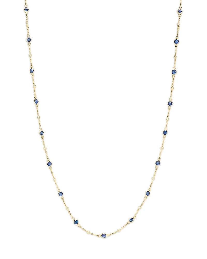 Bloomingdale's Fine Collection Blue Sapphire & Diamond Bezel Station Collar Necklace
