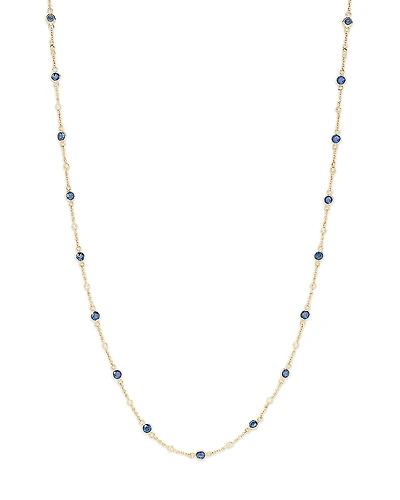 Bloomingdale's Fine Collection Blue Sapphire & Diamond Bezel Station Collar Necklace