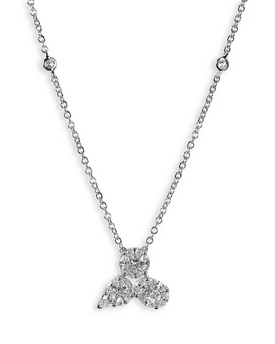 18K White Gold Mosaic Diamond Trio Cluster Pendant Necklace, 16"