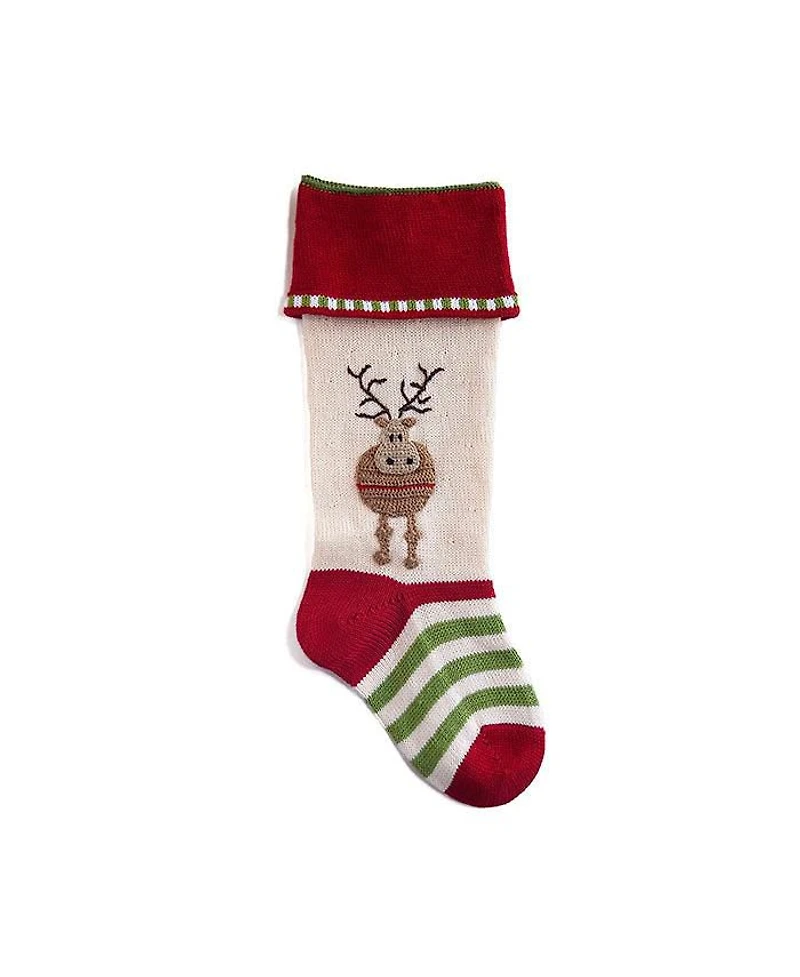 Knit Round Reindeer Stocking 18"