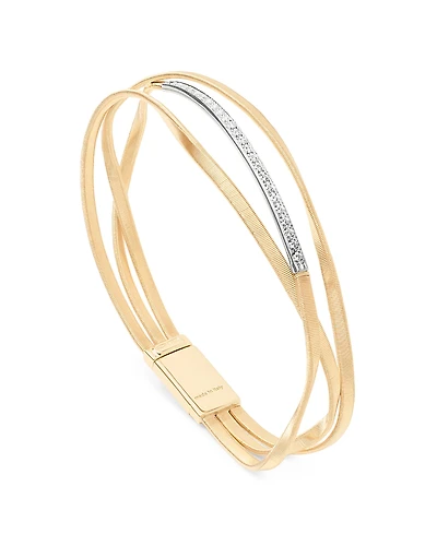 Marco Bicego 18K White & Yellow Gold Marrakech Diamond Three Strand Twist Bangle Bracelet
