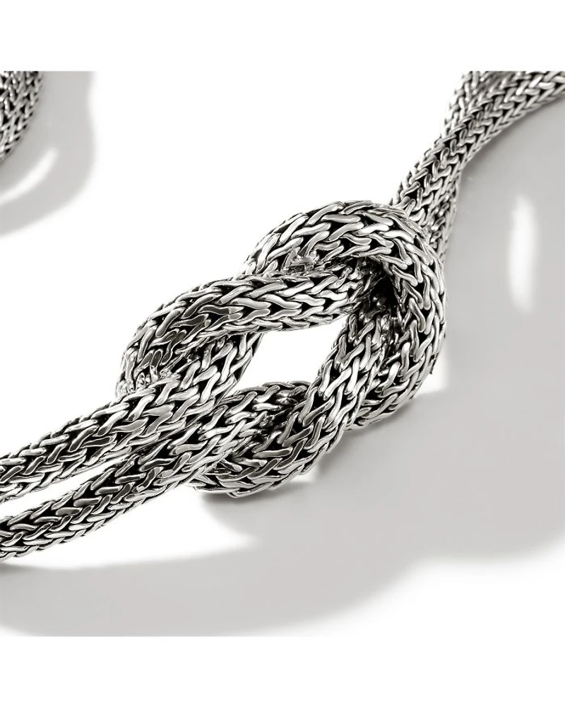 Sterling Silver Classic Chain Love Knot Double Strand Collar Necklace, 16"