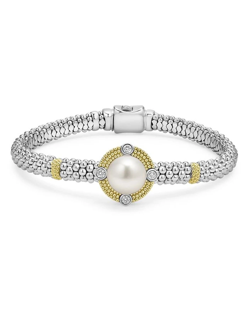 18K Yellow Gold & Sterling Silver Luna Cultured Freshwater Pearl & Diamond Caviar Bead Bracelet