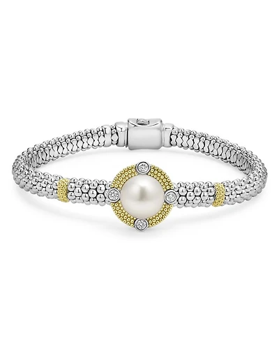 18K Yellow Gold & Sterling Silver Luna Cultured Freshwater Pearl & Diamond Caviar Bead Bracelet