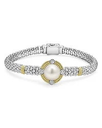 Lagos 18K Yellow Gold & Sterling Silver Luna Cultured Freshwater Pearl & Diamond Caviar Bead Bracelet