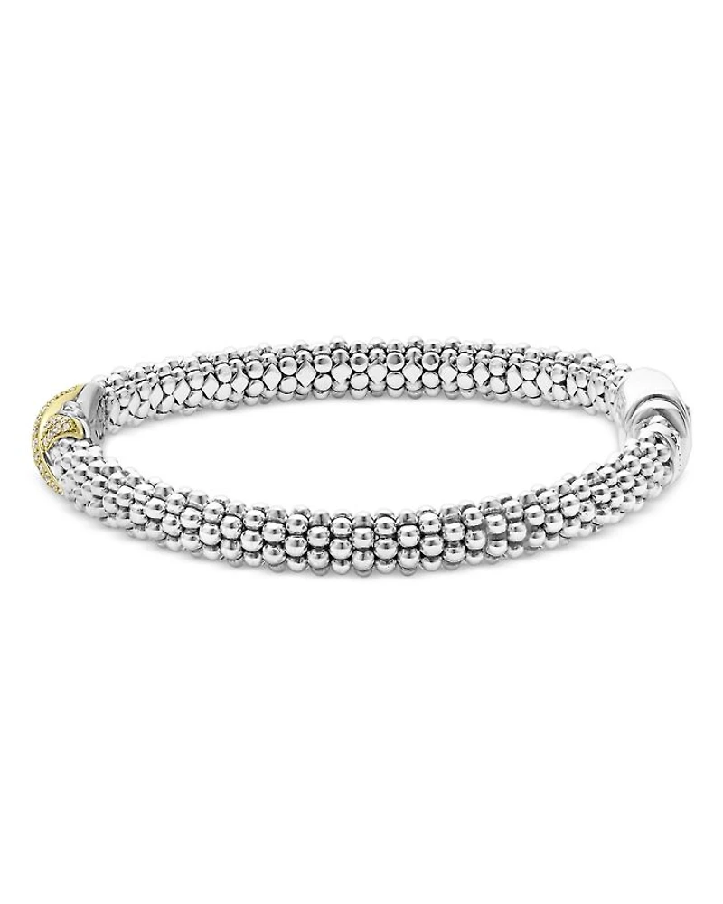 18K Yellow Gold & Sterling Silver Embrace Diamond Pavé X Caviar Bead Bracelet
