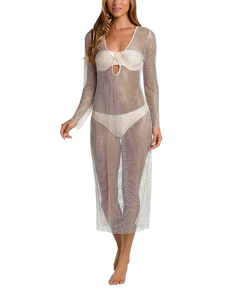 L'Agence Sara Crochet Studded Swim Cover Up Maxi Dress