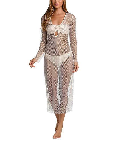 L'Agence Sara Crochet Studded Swim Cover Up Maxi Dress