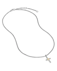 Petite Cross Necklace in Sterling Silver & 18K Yellow Gold with Diamonds, 17"