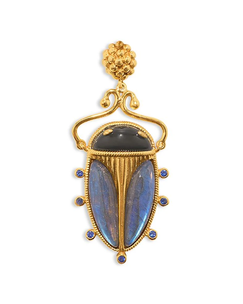 Scarab Labradorite & Agate Pendant in 18K Gold Plated