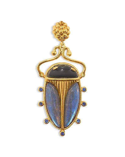 Scarab Labradorite & Agate Pendant in 18K Gold Plated