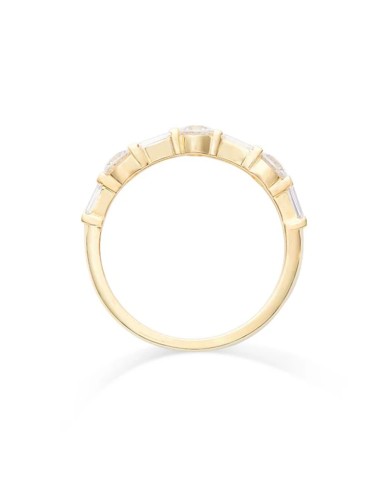 Diamond Round & Baguette Band 14K Yellow Gold, 0.75 tcw