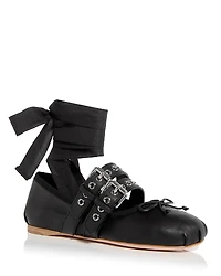 Miu Miu Women's Buckled Ankle Tie Ballet Flats