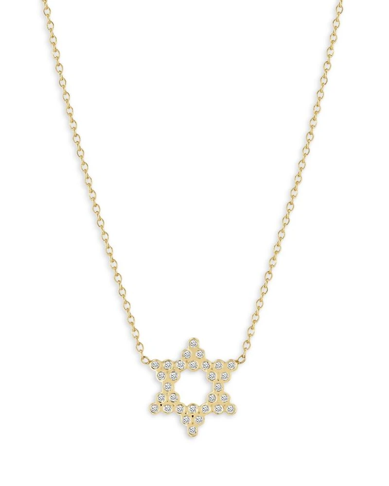 14K Yellow Gold Diamond Bezel Star of David Pendant Necklace, 14-16"