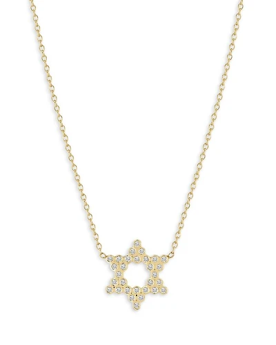 14K Yellow Gold Diamond Bezel Star of David Pendant Necklace, 14-16"