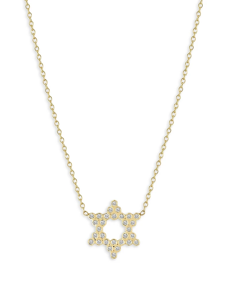 Zoe Chicco 14K Yellow Gold Diamond Bezel Star of David Pendant Necklace, 14-16