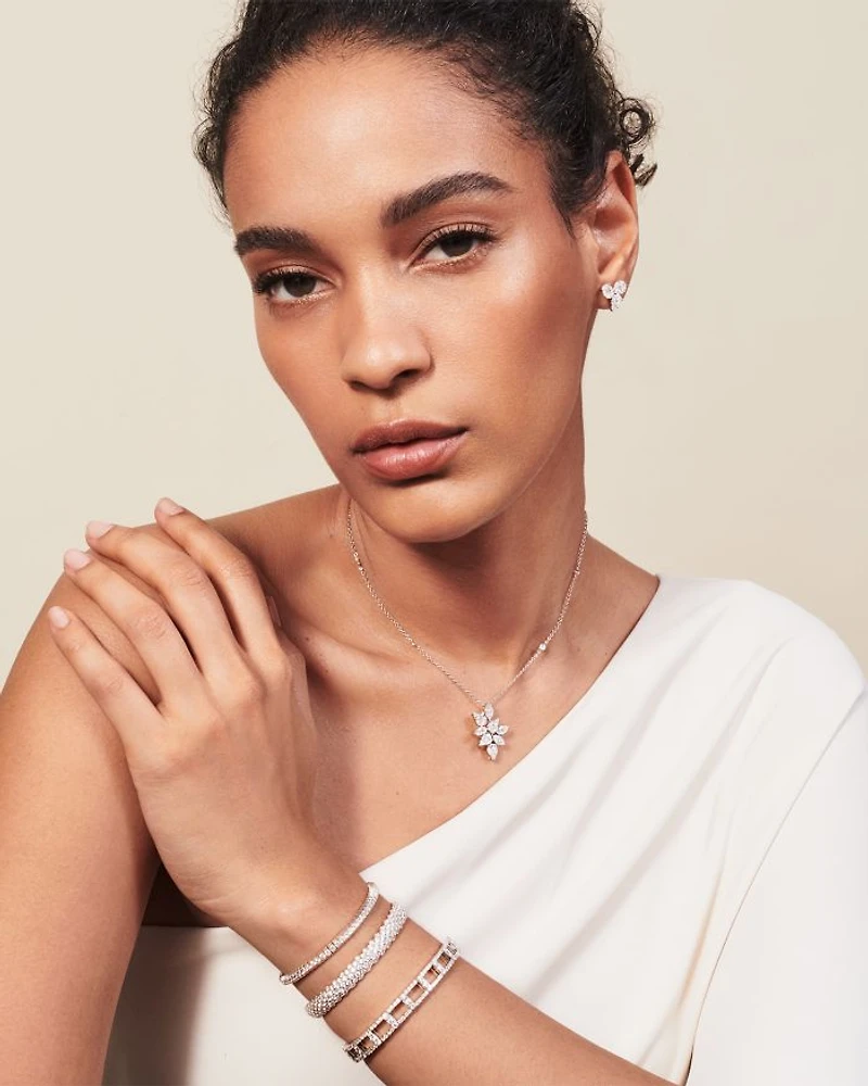 18K White Gold Diamond Domed Stretch Bracelet