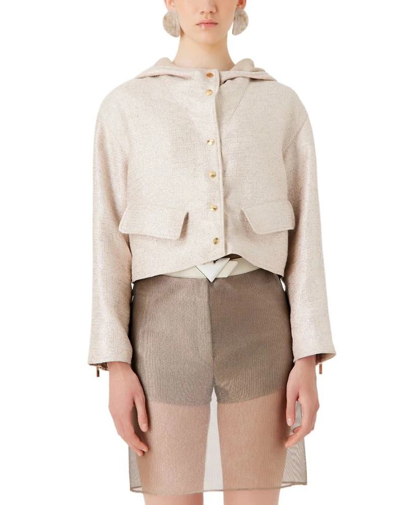 Metallic Tweed Hooded Jacket