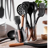 11 Piece Silicone & Acacia Complete Utensil Set