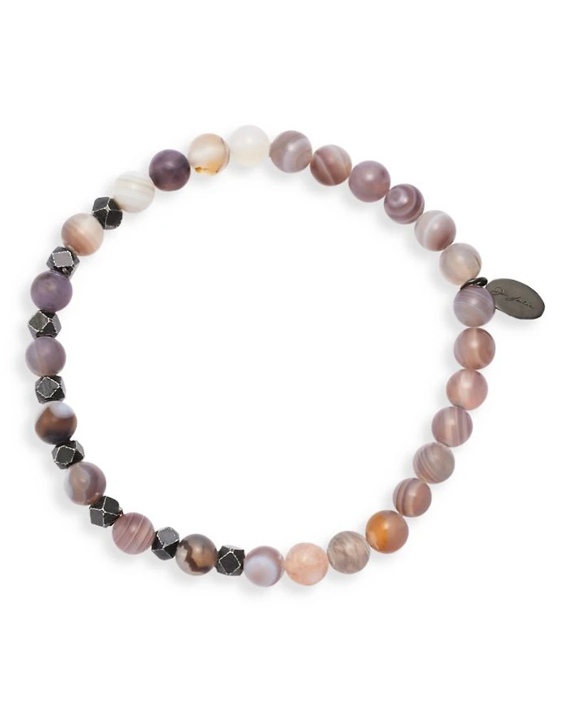 Matte Boswana Agate & Burnished Silver Beaded Bracelet