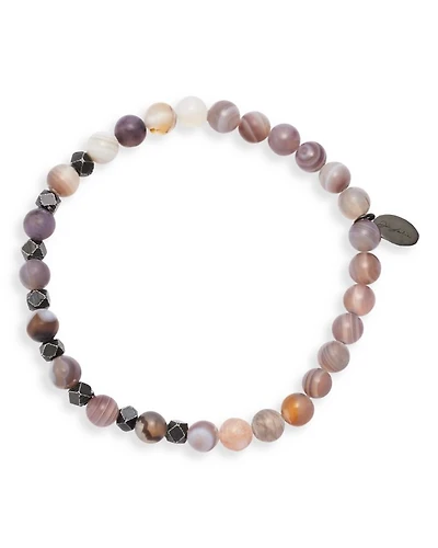 Matte Boswana Agate & Burnished Silver Beaded Bracelet
