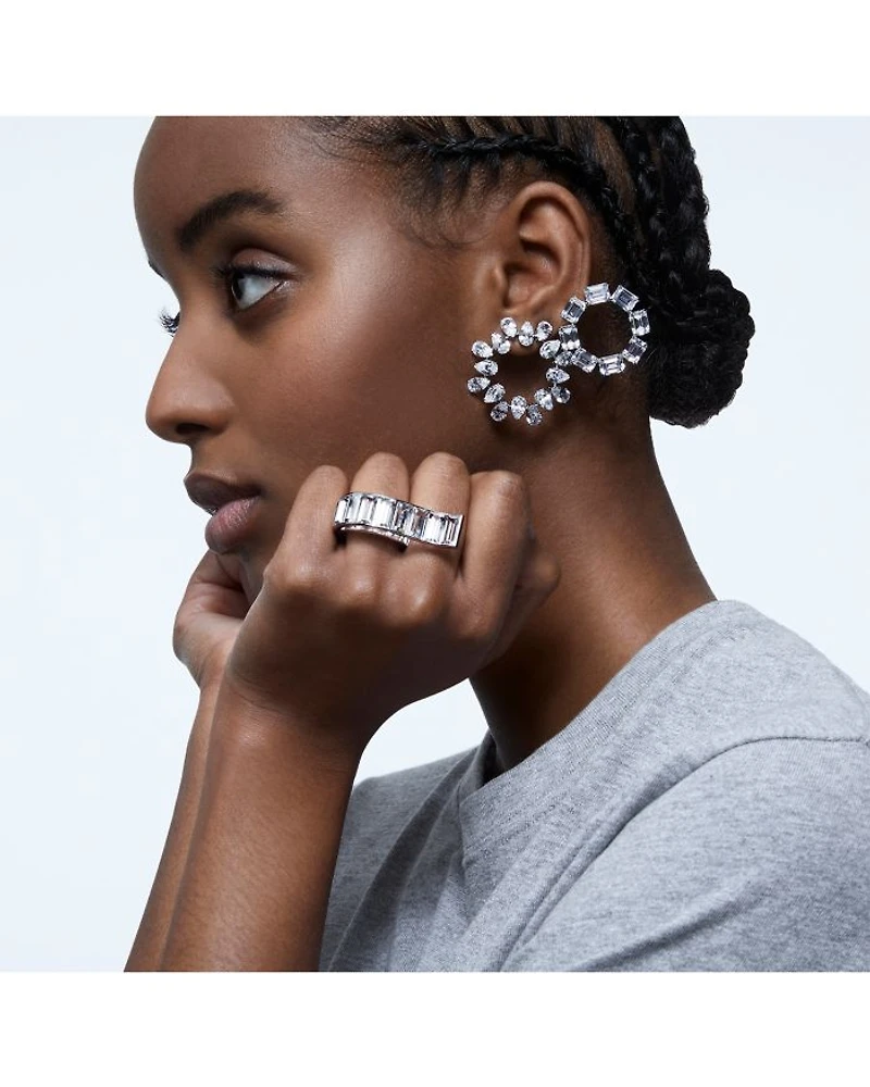 Matrix Pear Cut Circlet Earrings in Rhodium Plated