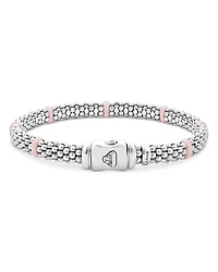 Sterling Silver Pink Caviar Ceramic Bead Link Bracelet