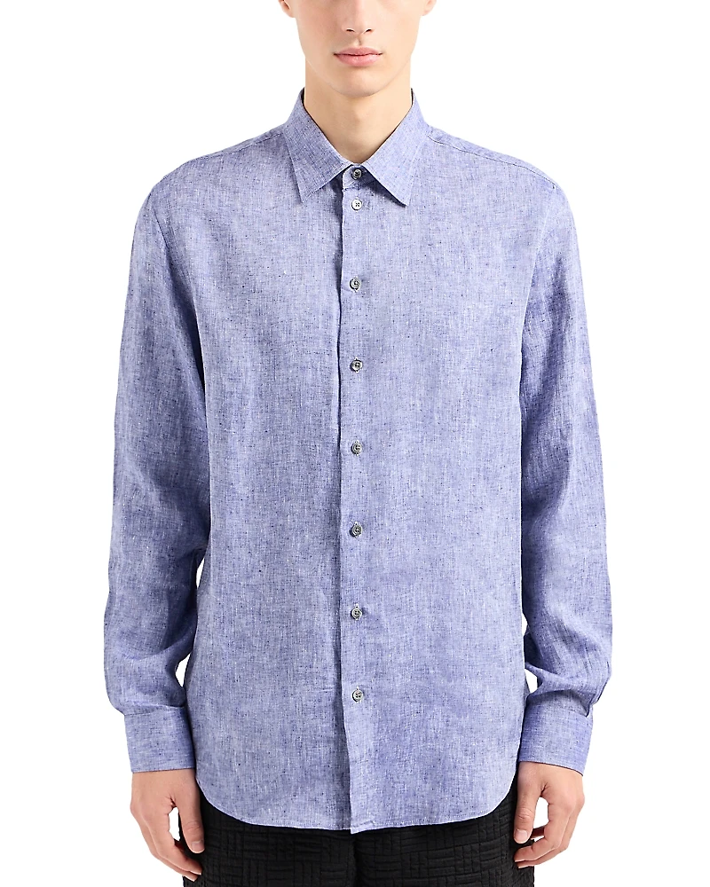 Emporio Armani Regular Fit Linen Chambray Sport Shirt