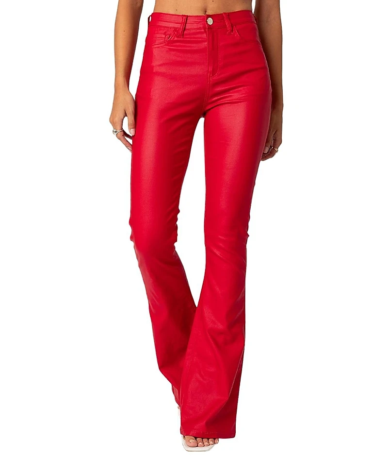 Edikted Luna Faux Leather Flare Jeans