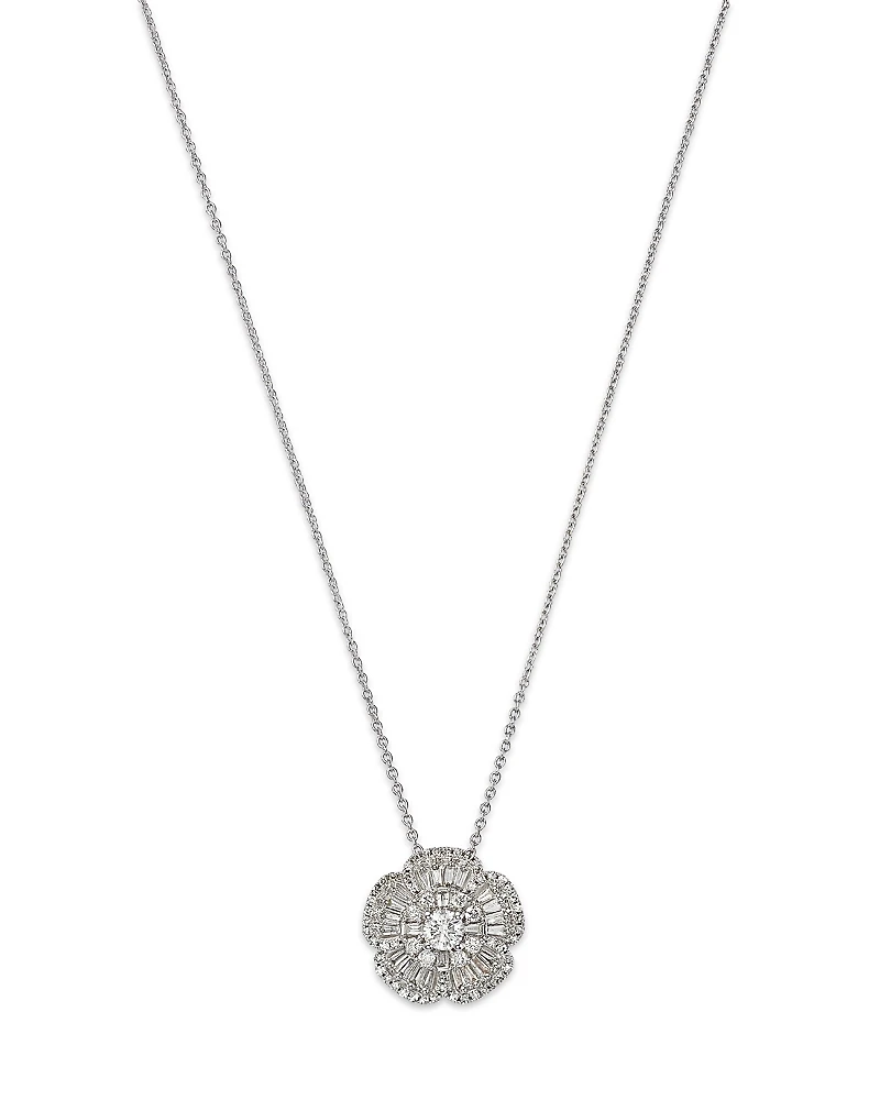 Bloomingdale's Fine Collection Diamond Round & Baguette Flower Pendant Necklace