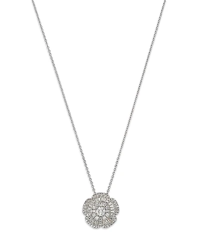 Bloomingdale's Fine Collection Diamond Round & Baguette Flower Pendant Necklace