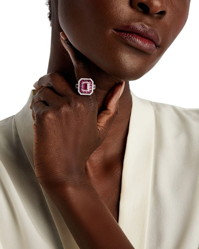 Ruby & Diamond Multi Halo Ring in 14K White Gold