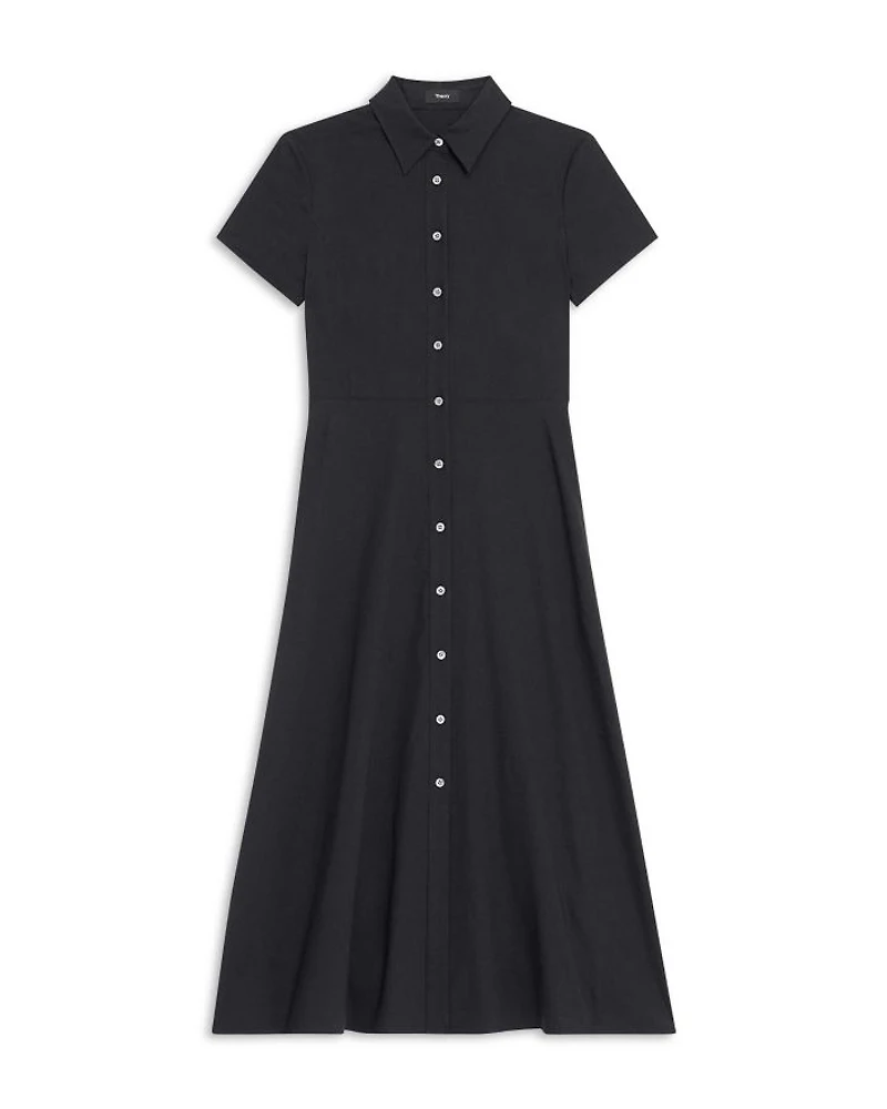 Linen Blend Short Sleeve Midi Dress