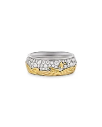 Men's Waves Band Ring in Sterling Silver with 18K Yellow Gold with Diamonds, 8.7mm