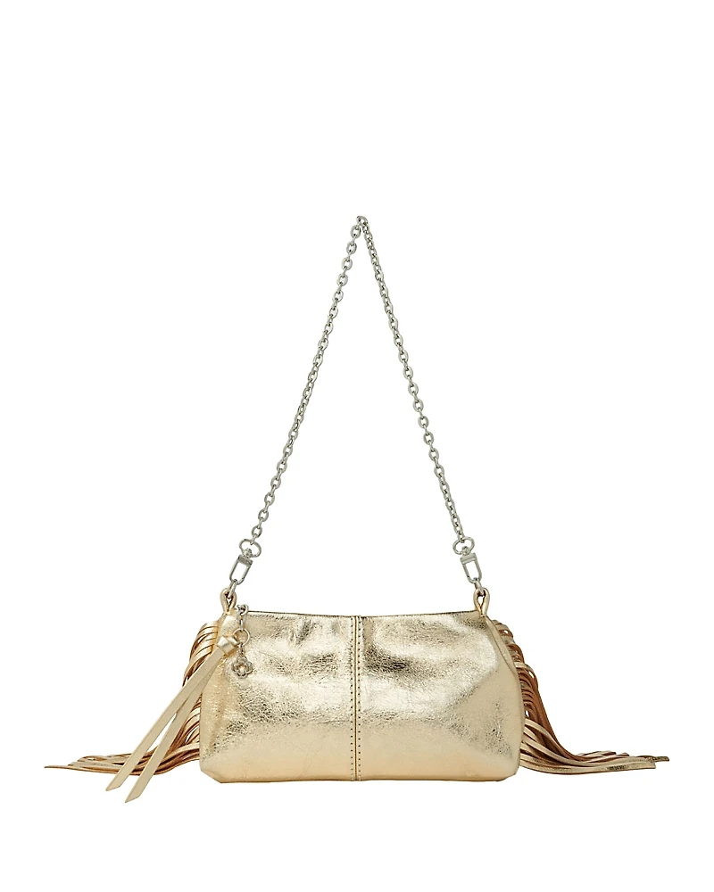 Maje Miss M Metallic Leather Fringed Clutch