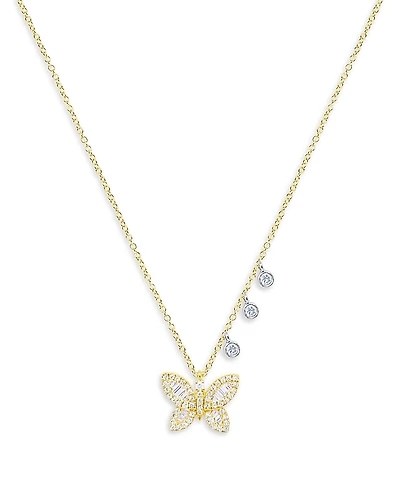 Meira T 14K Yellow Gold Diamond Butterfly Necklace, 18