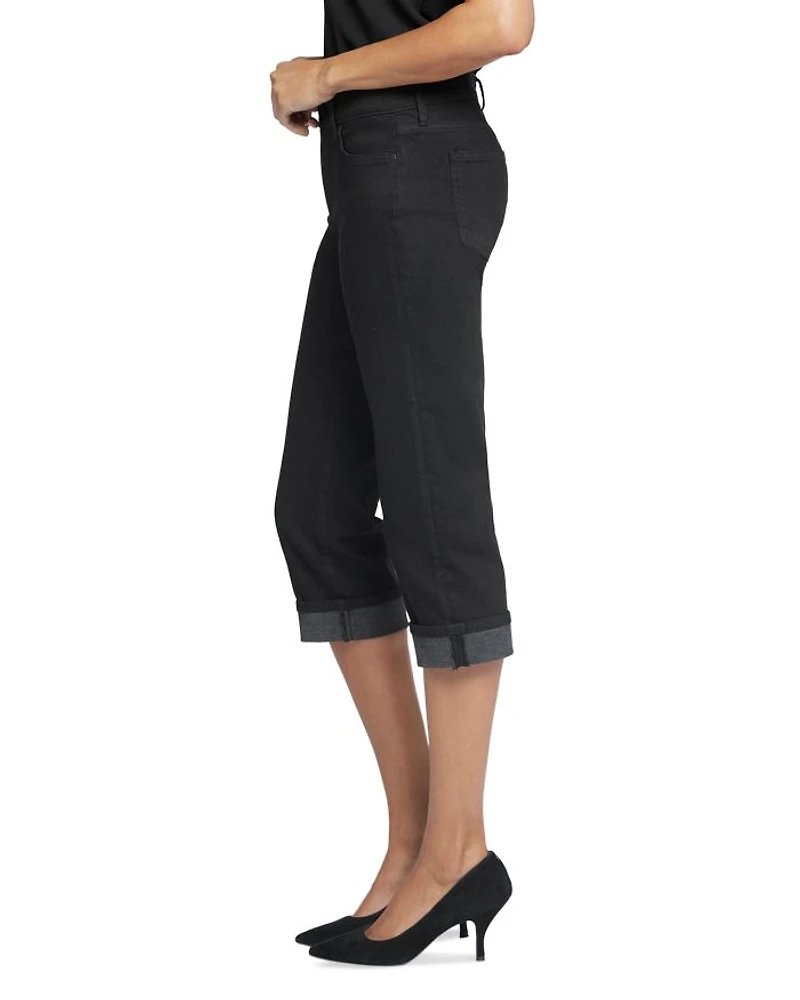 Marilyn High Rise Cuffed Cropped Straight Jeans Black