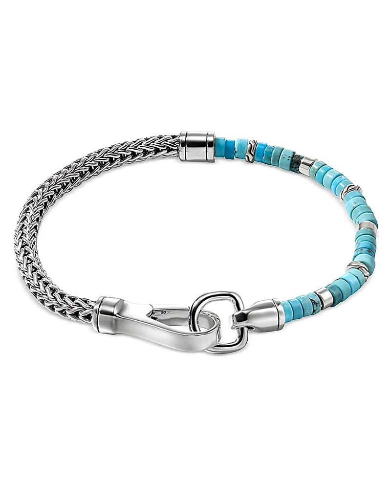 John Hardy Sterling Silver Heishi Treated Turquoise Beaded Flex Bracelet