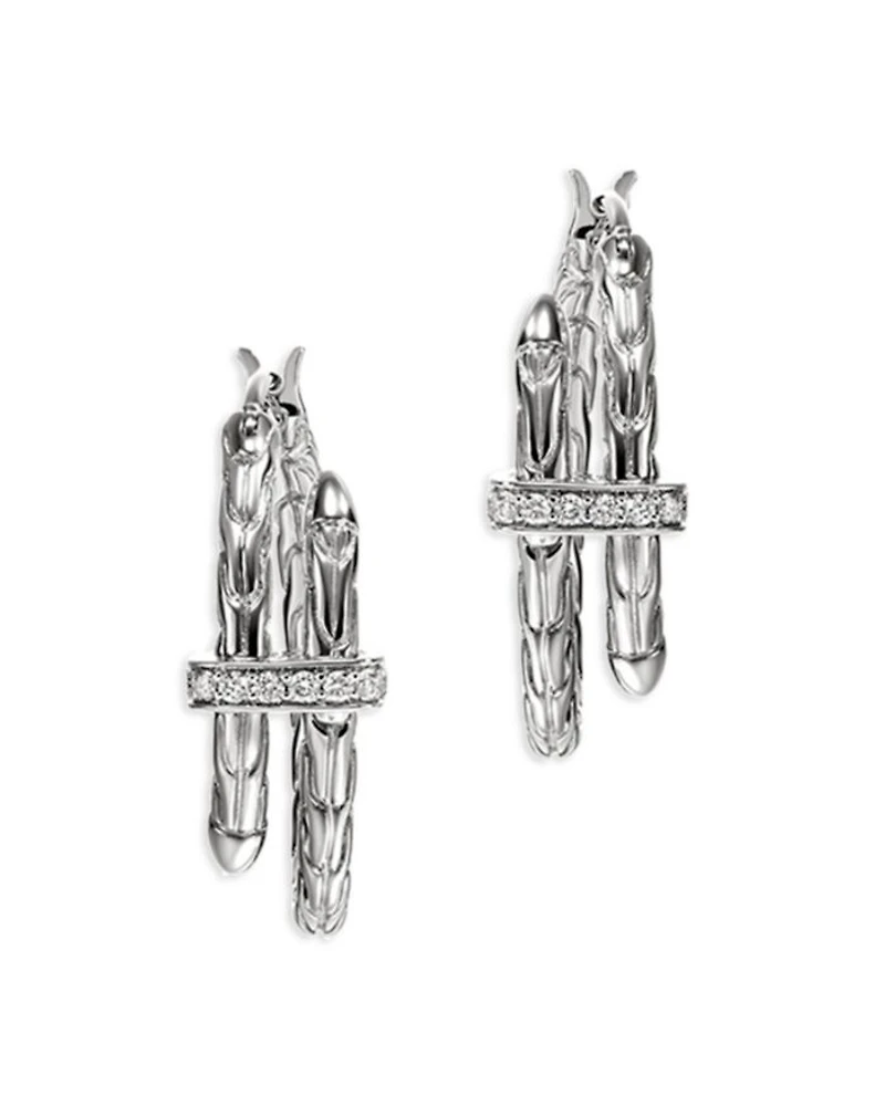 Sterling Silver Diamond Spear Small Hoop Earrings