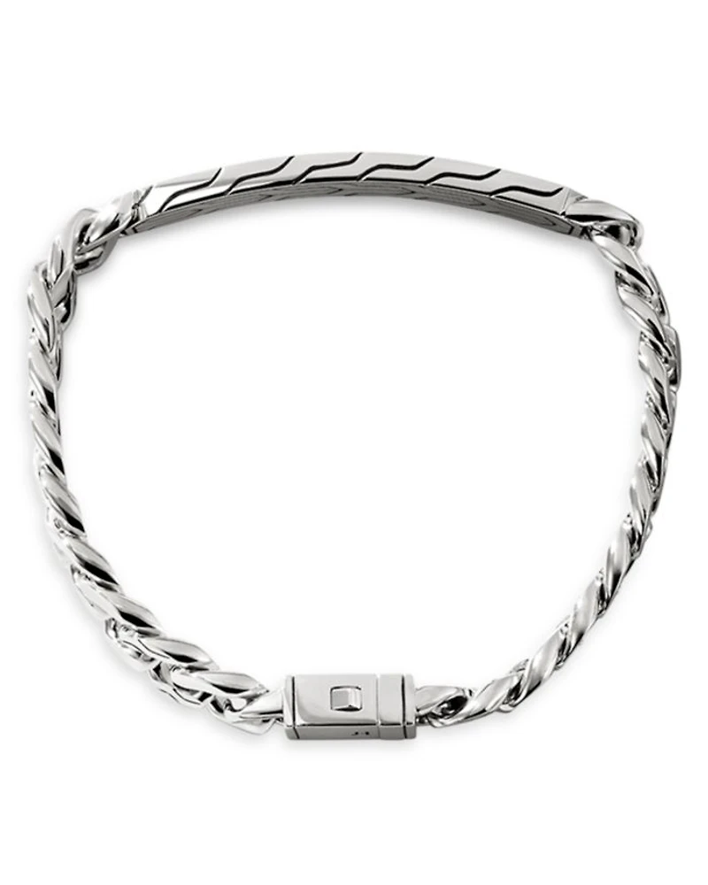 Men's Sterling Silver Carved Chain ID Plate Curb Link Bracelet