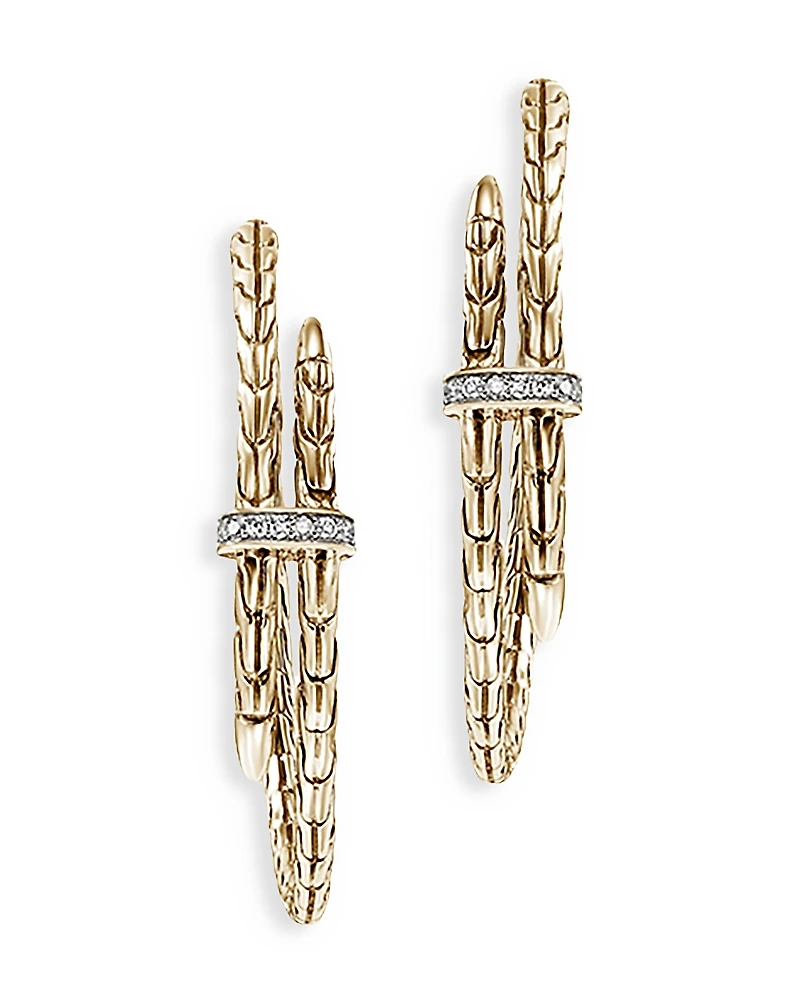 John Hardy 14K Yellow Gold Spear Diamond Coil Hoop Earrings