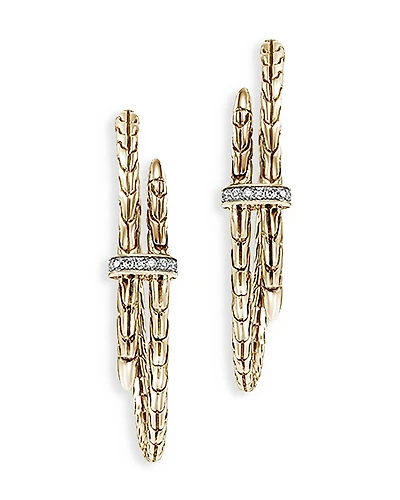 John Hardy 14K Yellow Gold Spear Diamond Coil Hoop Earrings