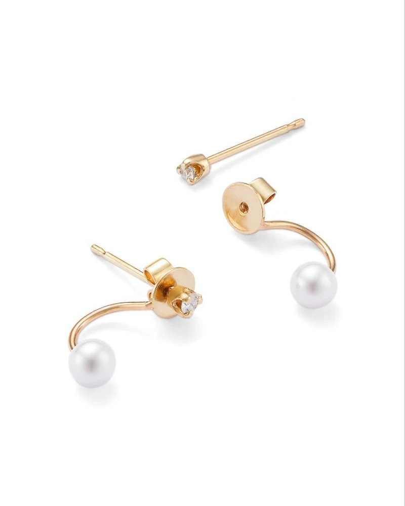14K Yellow Gold Cultured Freshwater Pearl & Diamond Front to Back Earrings
