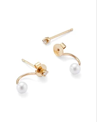 14K Yellow Gold Cultured Freshwater Pearl & Diamond Front to Back Earrings