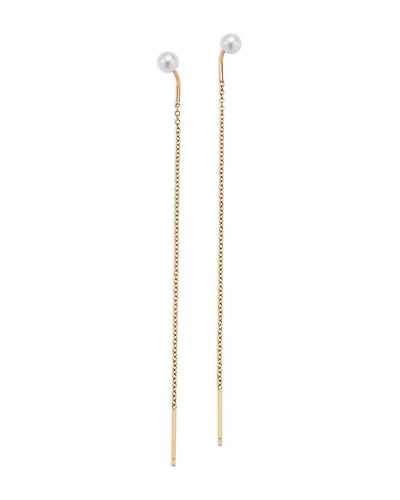 14K Yellow Gold Cultured Freshwater Pearl Long Chain Threader Earrings